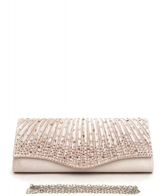 Crystal Pave Pleated Clutch Bag 136-8287Z CHAMPAGNE